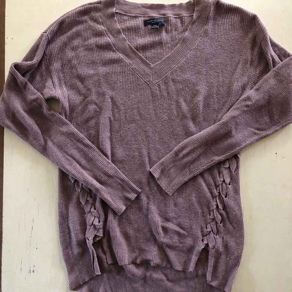 Side Lace-Up V-Neck Pullover